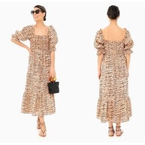 FAITHFUL THE BRAND De Christin Midi Dress Wyldie Animal Print Linen Size XS